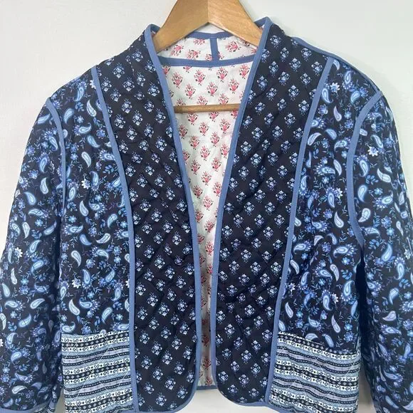 Reversible Quilted Jacket Boho Folk Print Paisley Floral Patchwork Women’s Sz XS - Picture 7 of 12